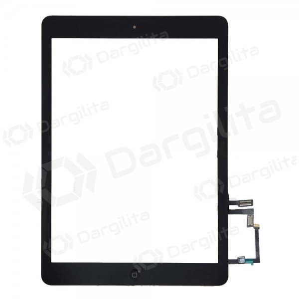 Apple iPad 5 Air lietimui jautrus stikliukas su HOME mygtuku ir laikikliais (juodas)