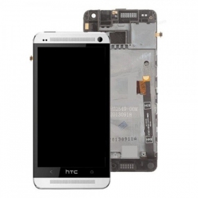 HTC One Mini ekranas (baltas) (su rėmeliu) (naudotas grade C, originalus)