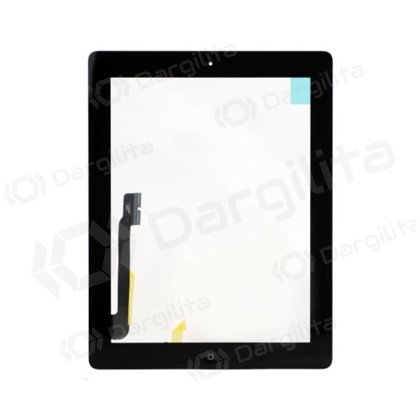 Apple iPad 4 lietimui jautrus stikliukas su HOME mygtuku ir laikikliais (juodas)