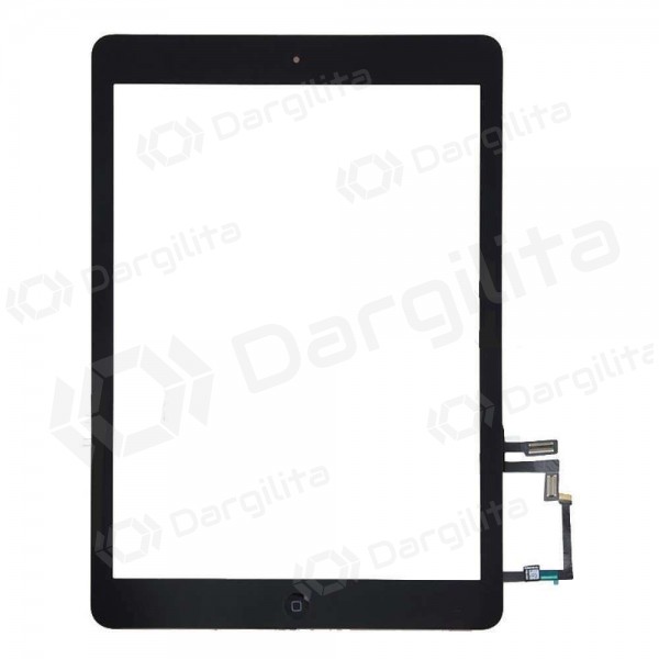 Apple iPad Air lietimui jautrus stikliukas su HOME mygtuku ir laikikliais (juodas)