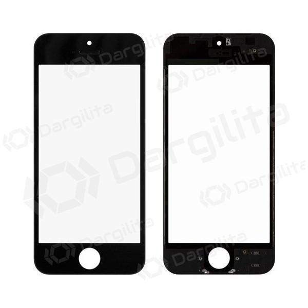 Apple iPhone 5 Ekrano stikliukas su rėmeliu ir OCA (juodas) (for screen refurbishing) - Premium