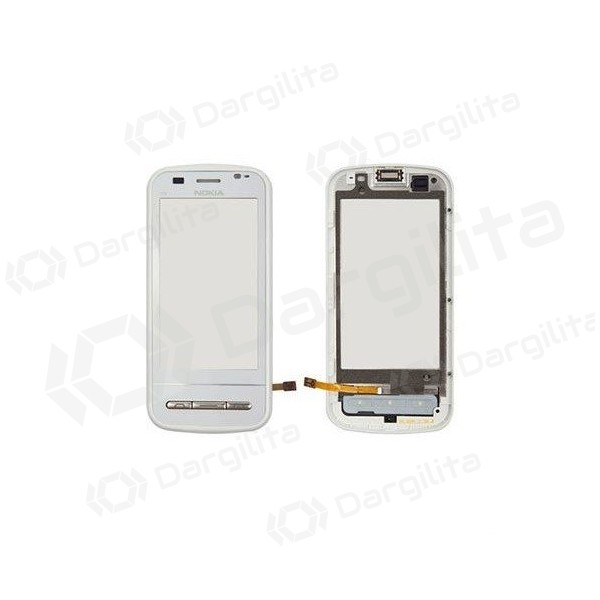 Nokia c6-00 lietimui jautrus stikliukas (su rėmeliu) (baltas)