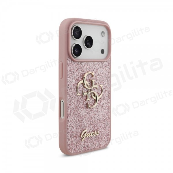 Apple iPhone 18 Pro dėklas "Guess PU Fixed Glitter 4G Metal Logo" (rožinis)