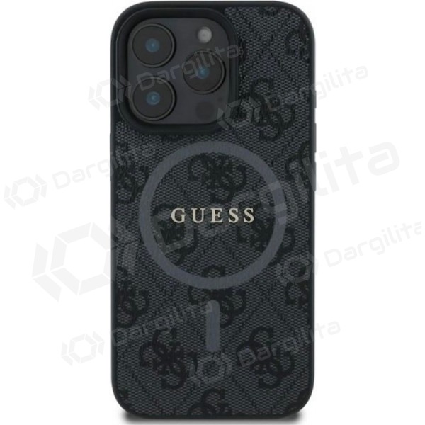 Apple iPhone 16 Pro dėklas "Guess PU Leather 4G Colored Ring MagSafe" (juodas)