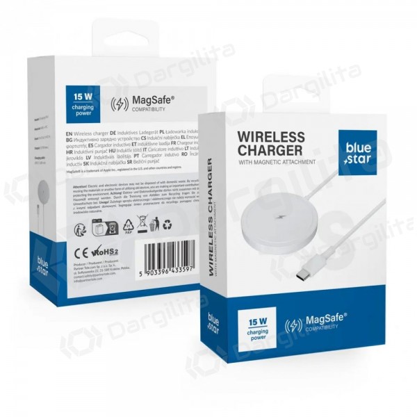 MagSafe belaidis įkroviklis Blue Star Charing Pad 15 W su USB-C laidu baltas