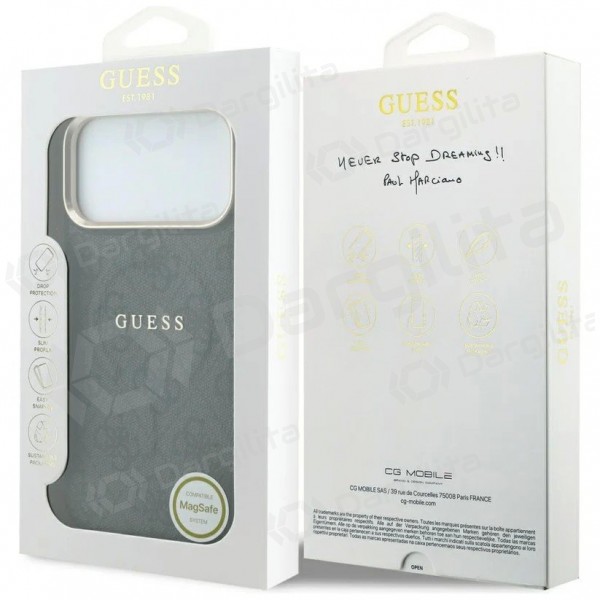 Apple iPhone 18 Pro Max dėklas "Guess PU Leather 4G Gold Frame Embossed MagSafe" (juodas)