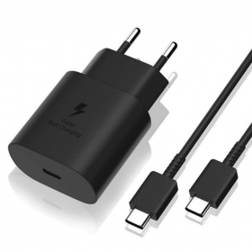 Telefono įkroviklis Samsung EP-TA800NB 25 W USB-C su USB-C laidu juodas