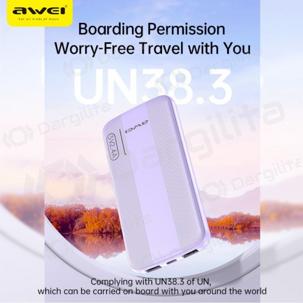 Išorinė baterija Power Bank Awei P20K 5V/2.4A 10000mAh juoda