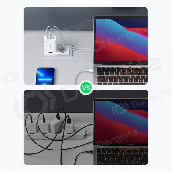 Telefono įkroviklis Ugreen CD275 65 W USB-C + USB-A GaN juodas