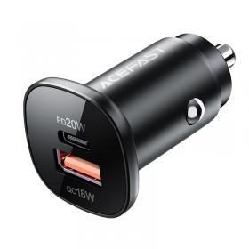 Automobilinis įkroviklis Acefast B1 Mini 38 W USB-C + USB-A PD QC juodas