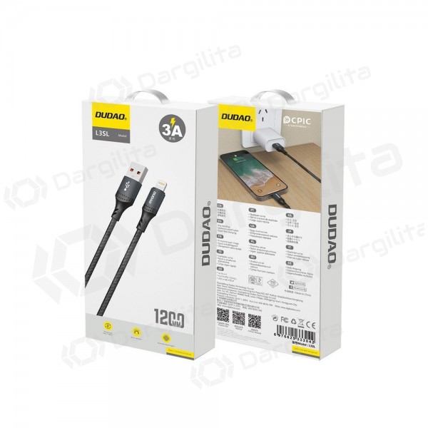 Lightning laidas Dudao L3SL USB-A į Lightning 1.2 m 3 A juodas
