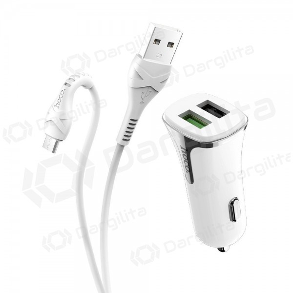 Įkroviklis automobilinis Hoco Z31 Quick Charge 3.0 (3.4A) x 2 USB + microUSB (baltas)