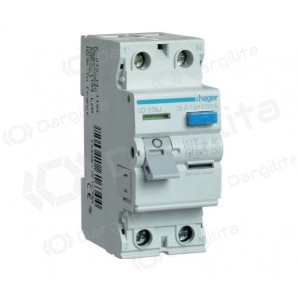 Srovės nuotekio relė Hager AD970J (AC, 20A, 2P, 30mA, 230V)