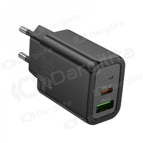 Telefono įkroviklis Hoco N63 30 W GaN USB-C + USB-A juodas