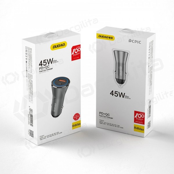 Automobilinis telefono įkroviklis Dudao R4Max 55 W USB-C + USB-A pilkas