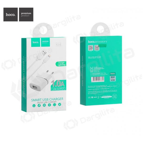 Įkroviklis HOCO C11 Smart USB + lightning (5V 1A) (baltas)