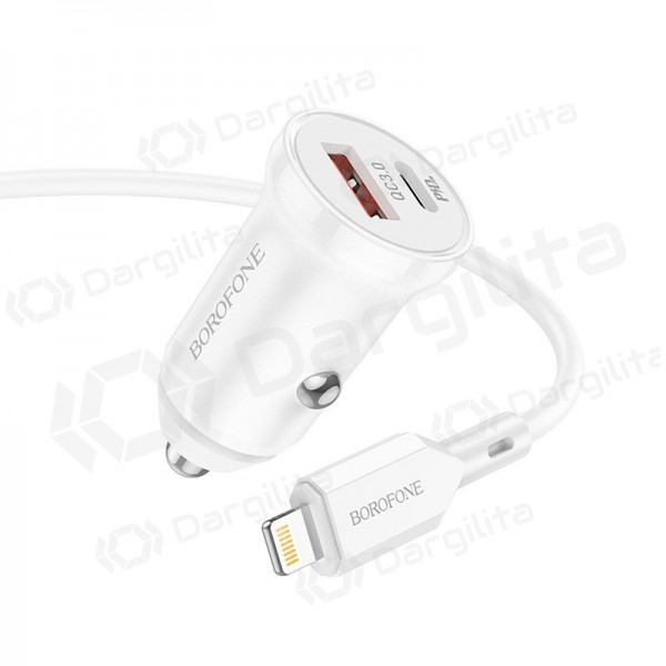 Įkroviklis automobilinis Borofone BZ18A USB-A/Type-C PD20W+QC3.0 + Lightning (baltas)