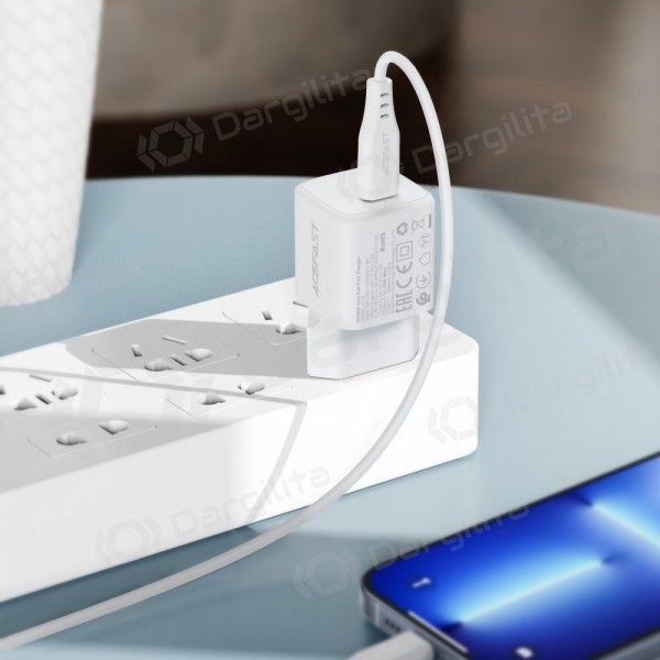 Telefono įkroviklis Acefast A118 30 W USB-C PD QC GaN baltas