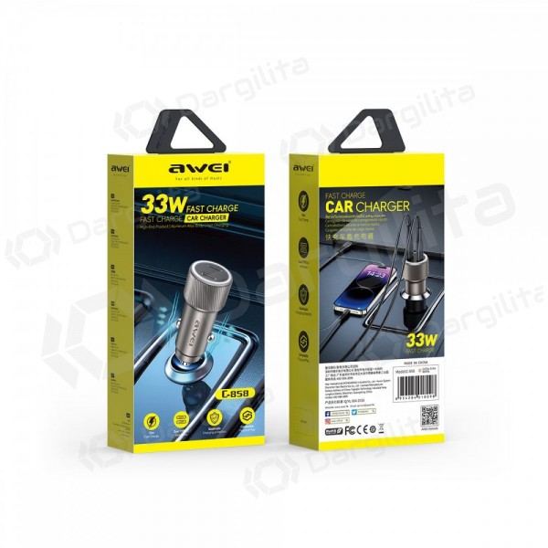 Automobilinis įkroviklis Awei C-858 33 W USB-C + USB-C PD PPS juodas
