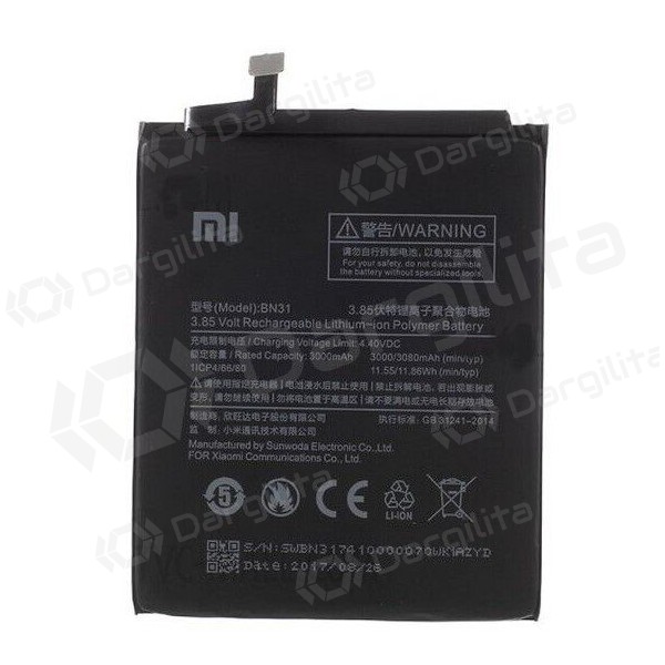 Xiaomi Redmi Mi A1 / Mi 5x / Note 5A (BN31) baterija / akumuliatorius (3000mAh) (service pack) (originalus)