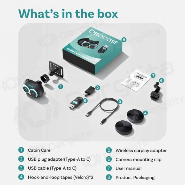 Belaidis CarPlay adapteris Ottocast Cabin Care CA520-T su mobilios auklės funkcija juodas
