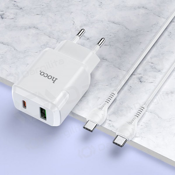 Įkroviklis Hoco N5 USB Quick Charge 3.0 + PD 20W (3.1A) + Type-C-Type-C (baltas)