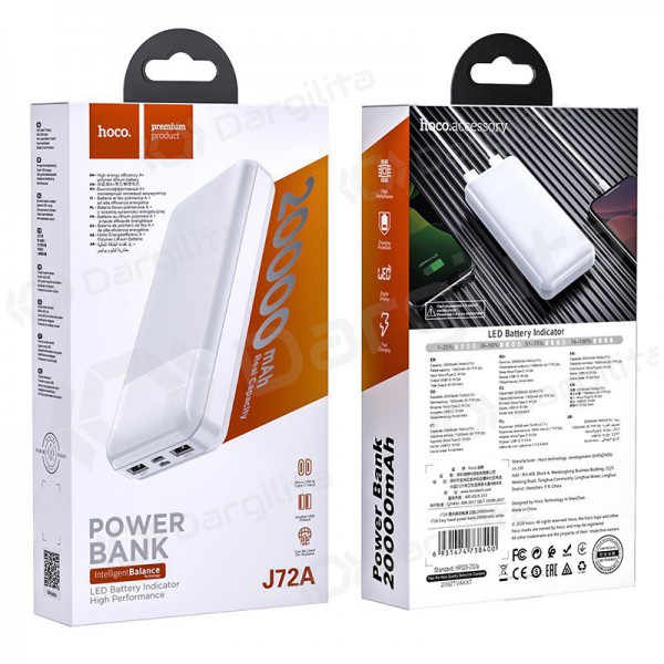 Išorinė baterija Power Bank Hoco J72A 20000mAh balta