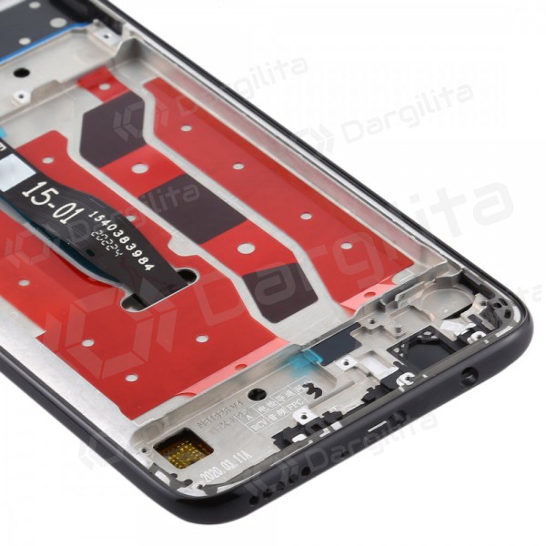Huawei P40 Lite ekranas (juodas) (su rėmeliu) (naudotas grade A, originalus)