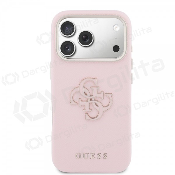 Apple iPhone 17 Pro Max dėklas "Guess PU Grained 4G Resin Metal Logo" (rožinis)