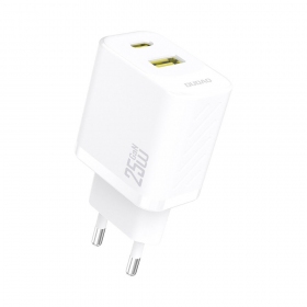 Telefono įkroviklis Dudao A26T 25 W GaN USB-C + USB-A baltas