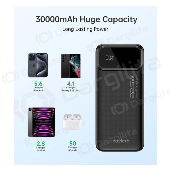 Išorinė baterija Power Bank Choetech B730 22.5W 30000mAh juoda