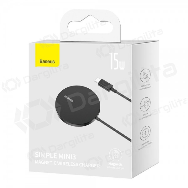 MagSafe belaidis įkroviklis Baseus Simple Mini 3 15 W juodas