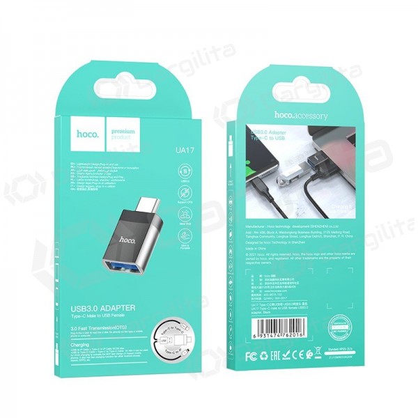 USB-C adapteris Hoco UA17 USB-C į USB-A juodas