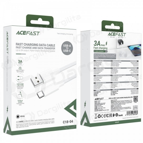 USB-C laidas Acefast C18-04 USB-A į USB-C 1.2 m baltas