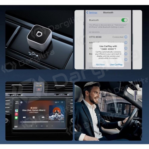 Belaidis CarPlay / Android Auto adapteris Ottocast Mini Cube CP88-T2 sidabrinis
