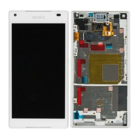 Sony E5803 / E5823 Xperia Z5 Compact ekranas (baltas) (su rėmeliu) (naudotas grade B, originalus)