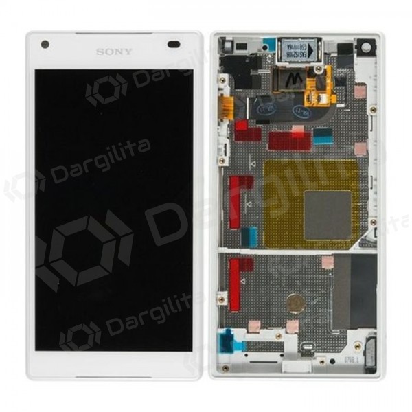 Sony E5803 / E5823 Xperia Z5 Compact ekranas (baltas) (su rėmeliu) (naudotas grade B, originalus)