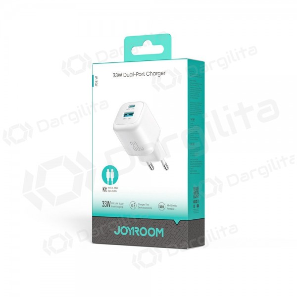 Telefono įkroviklis Joyroom JR-TG7 33 W USB-C + USB-A PD QC PPS USB-C to Lightning baltas