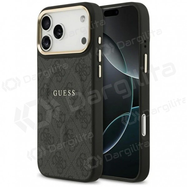 Apple iPhone 17 Pro dėklas "Guess PU Leather 4G Gold Frame MagSafe" (juodas)