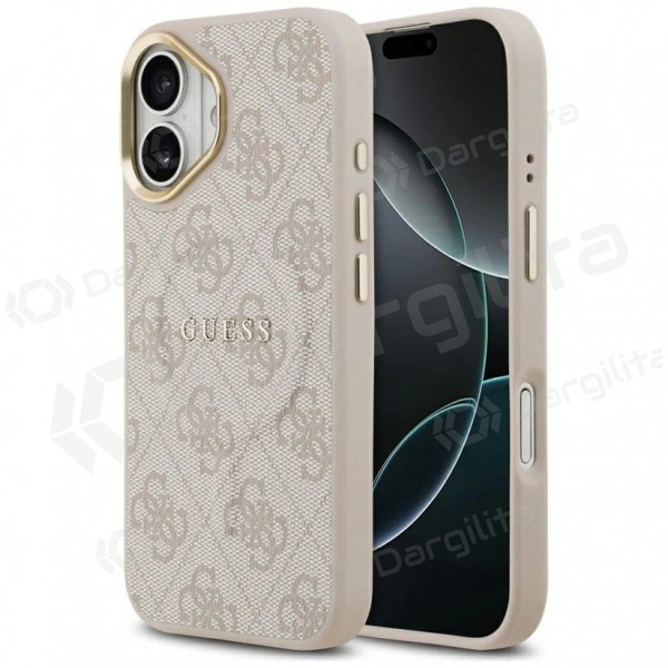 Apple iPhone 17 dėklas "Guess PU Leather 4G Gold Frame MagSafe" (rožinis)