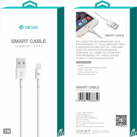 USB kabelis Devia Smart Lightning 2.0m (baltas)