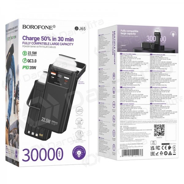Išorinė baterija (Power Bank) Borofone BJ65 30000 mAh 22.5 W, juoda