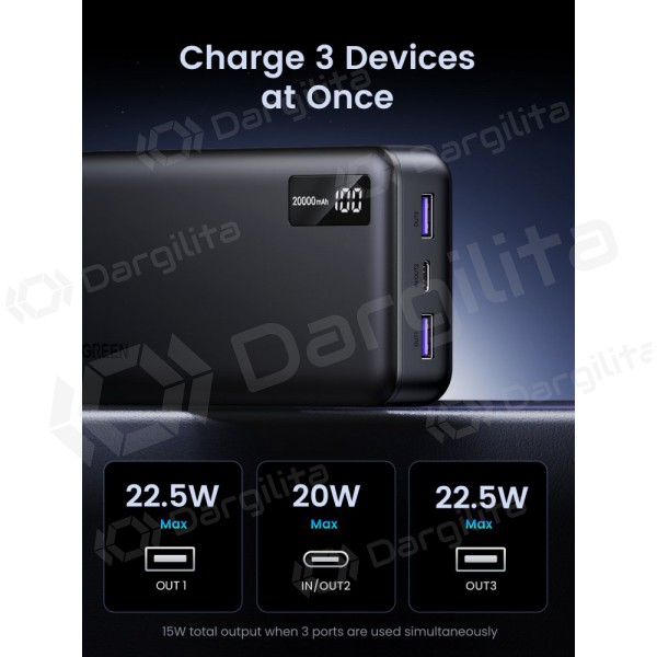 Išorinė baterija Power Bank Ugreen PB313 20W 20000mAh (25683) juoda