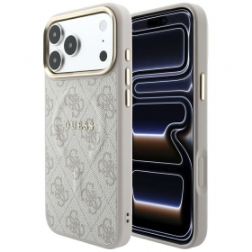 Apple iPhone 18 Pro dėklas "Guess PU Leather 4G Gold Frame Embossed MagSafe"