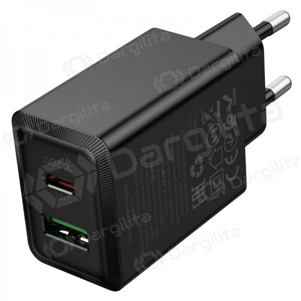 Telefono įkroviklis Hoco N71 30 W GaN USB-C + USB-A juodas