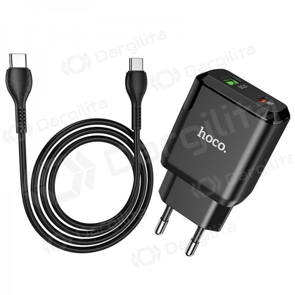 Įkroviklis Hoco N5 USB Quick Charge 3.0 + PD 20W (3.1A) + Type-C-Type-C (juodas) Įkroviklis Hoco N5 USB Quick Charge 3.0 + PD 20W (3.1A) + Type-C-Type-C (juodas)