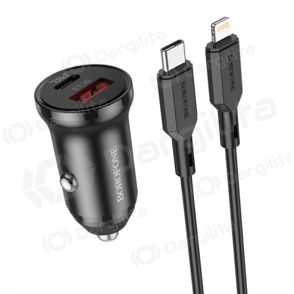Įkroviklis automobilinis Borofone BZ18A USB-A/Type-C PD20W+QC3.0 + Lightning (juodas)