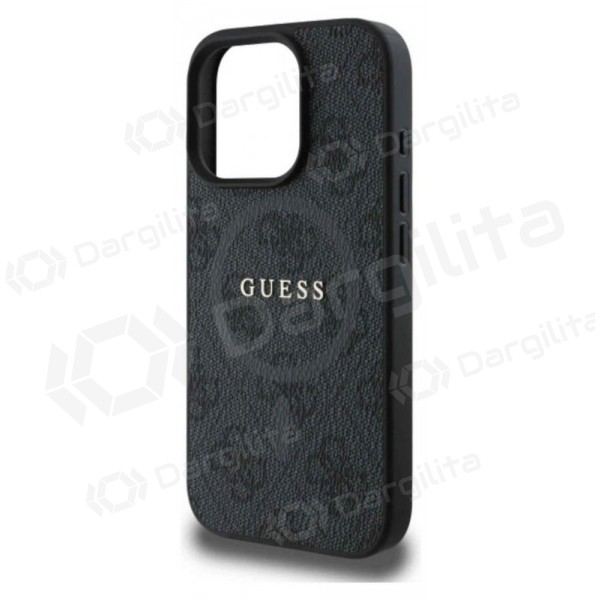 Apple iPhone 16 Pro Max dėklas "Guess PU Leather 4G Colored Ring MagSafe" (juodas)