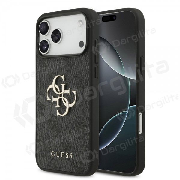 Apple iPhone 17 Pro Max dėklas "Guess PU 4G Metal Logo" (pilkas)