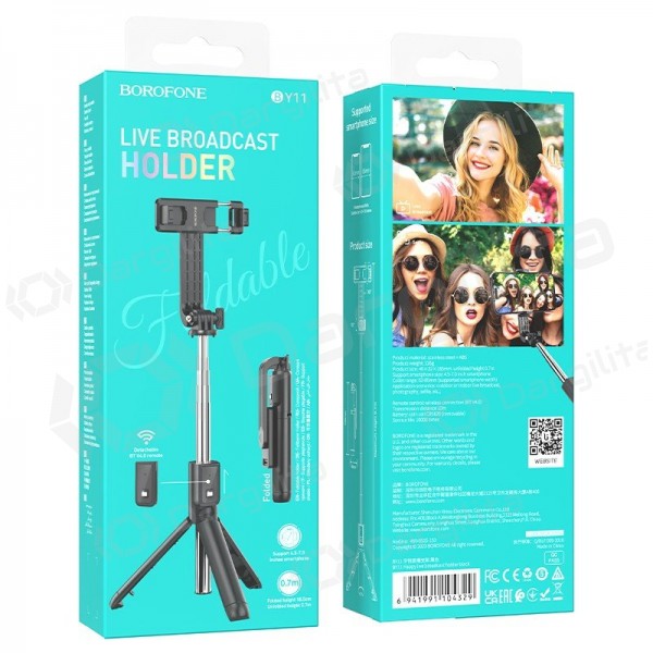 Asmenukių lazda trikojis Borofone BY11 telefonui iki 0.7 m Bluetooth juoda